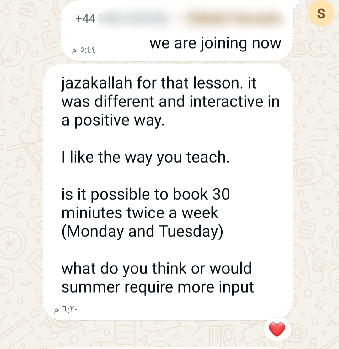 A real thank-you message from a parent to Ayah Academy
